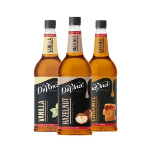 Three DaVinci bottles Vanilla, Hazelnut & Caramel Classic